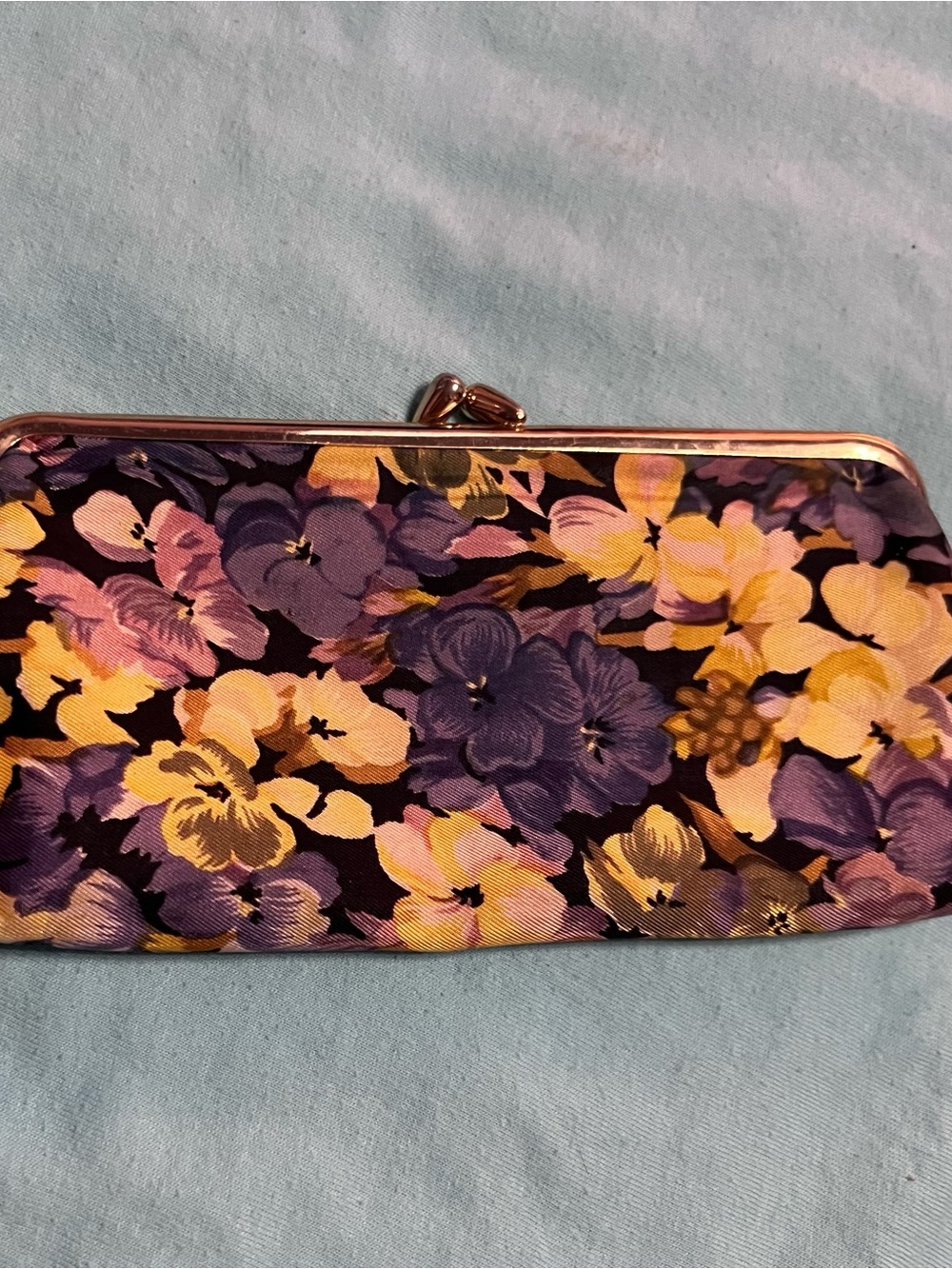 Bond street 1950 Floral Clutch Purse in Purple and Yellow pansies